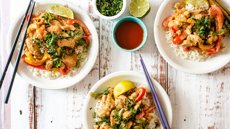 three plates of Panang curry