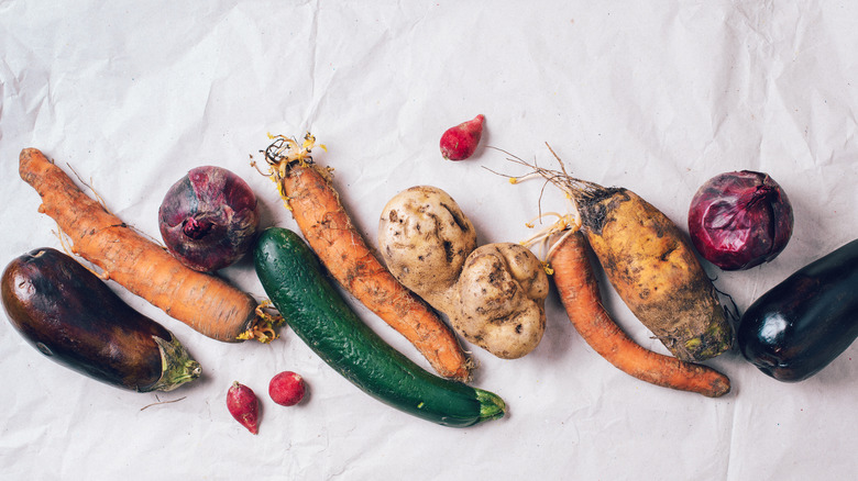 Rotten and misshapen vegetables