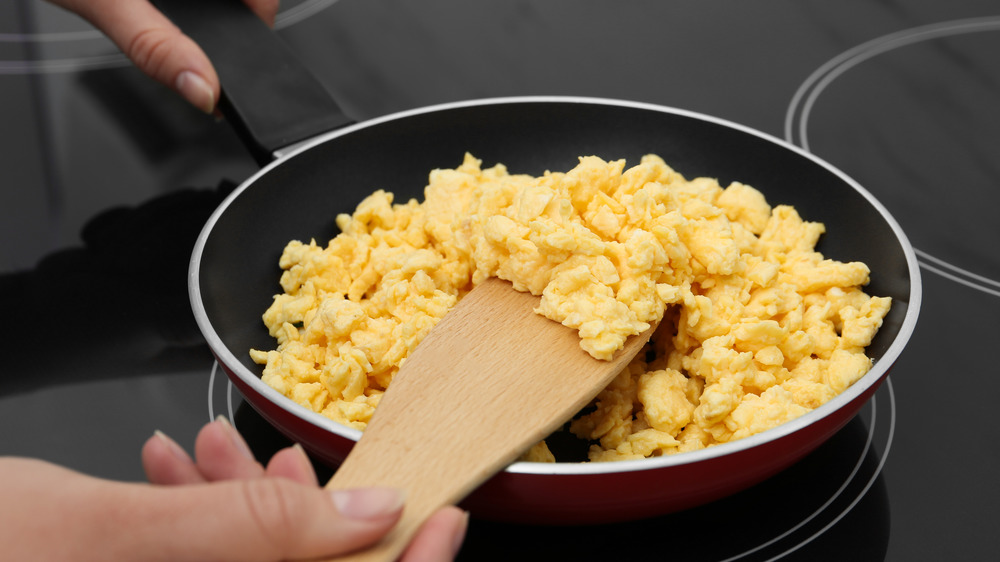 Scrambled eggs in a pan
