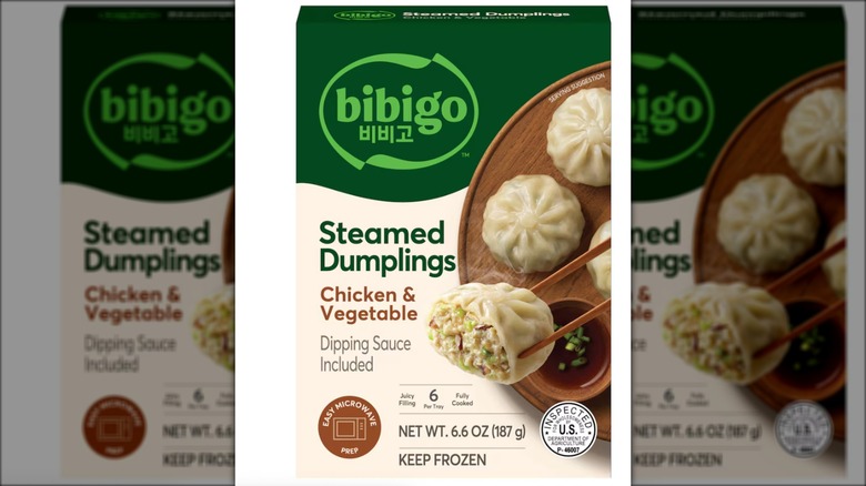 Package of Bibigo steamed chicken and vegetable dumplings