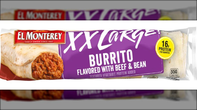 Package of frozen Ruiz El Monterey XX large beef and bean burrito