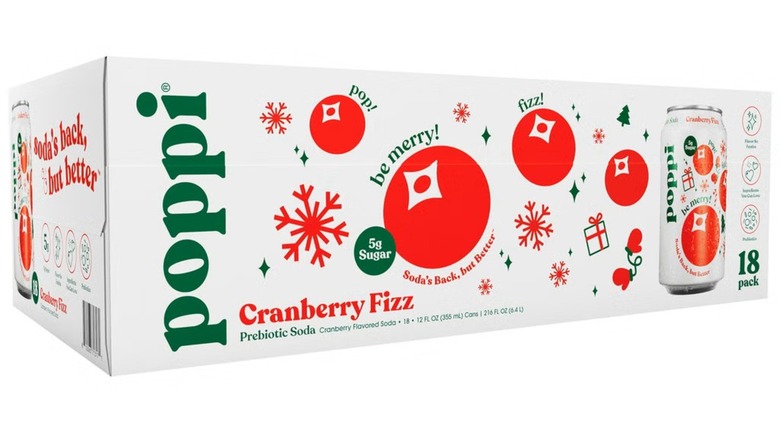 Case of Poppi Cranberry Fizz soda against white background.
