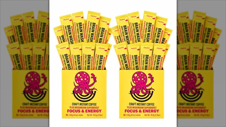 Instant coffee packets infused with mushrooms.