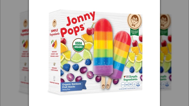 box of JonnyPops rainbow popsicles