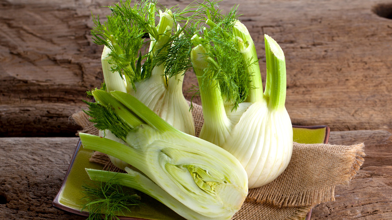 fennel bulbs on burlap