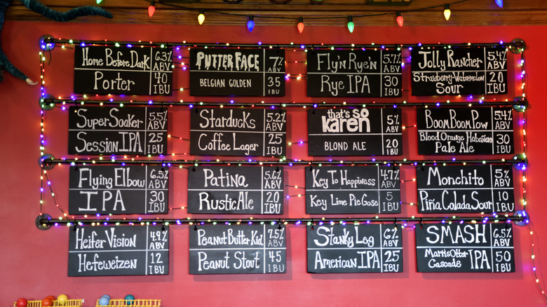 Tap list at a brewery