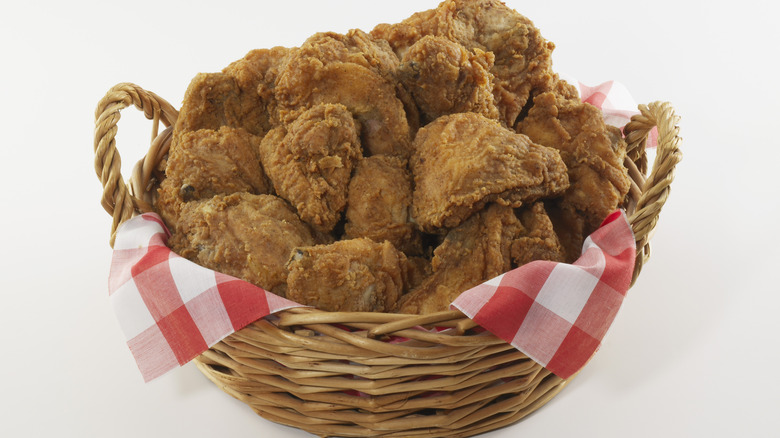 Fried Chicken in wicker Basket