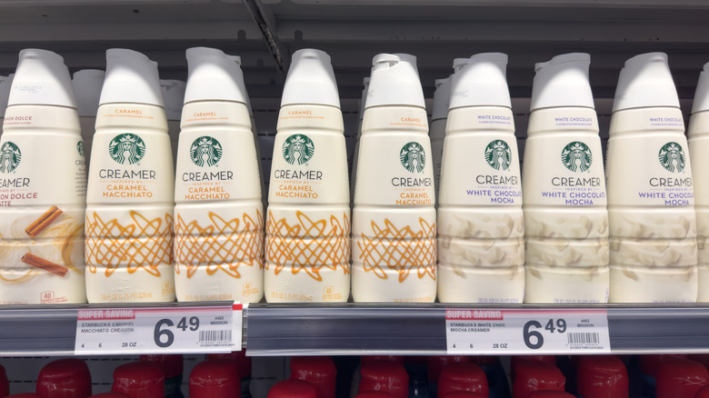 row of Starbucks coffee creamer