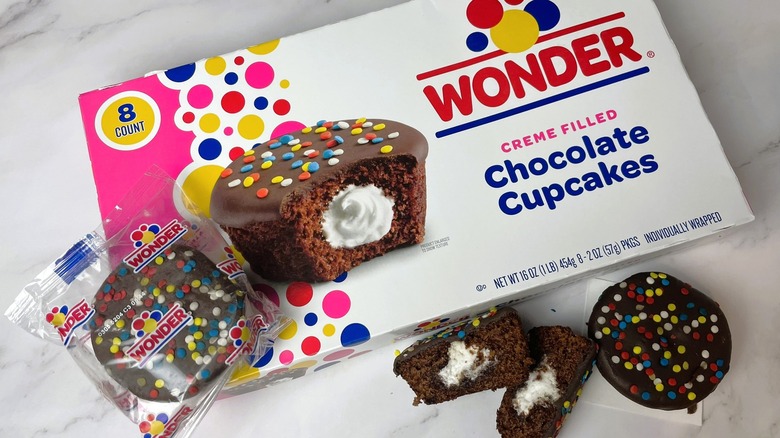A box of Wonder Creme Filled Chocolate Cupcakes