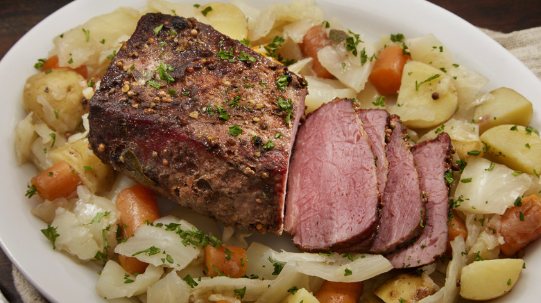 Corned beef and cabbage with potatoes and carrots