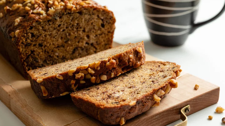 Sliced loaf of banana bread
