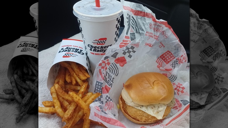 Checkers and Rally's burger, fries, and drink