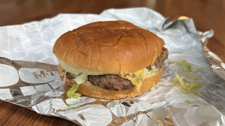 Sheetz burger on top of wrapper