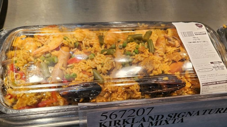 Container of Costco paella from Mexico