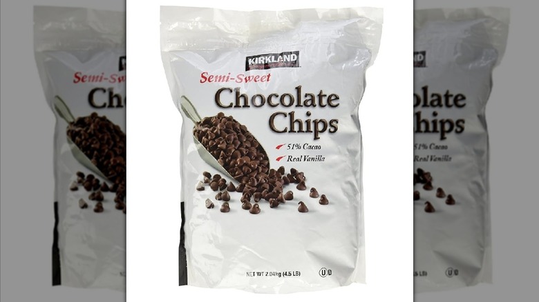 White bag of Kirkland Signature chocolate chips