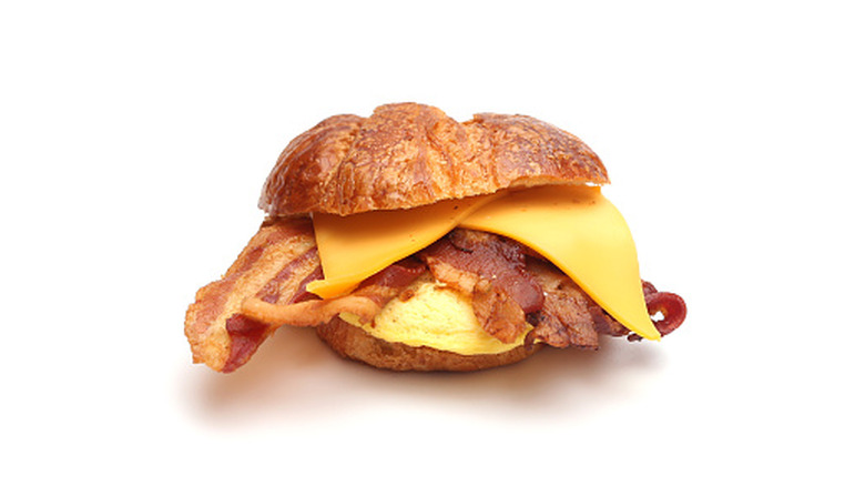 Bacon, egg, and cheese sandwich on a croissant