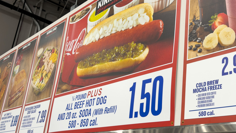 Close-up of the Costco food court menu