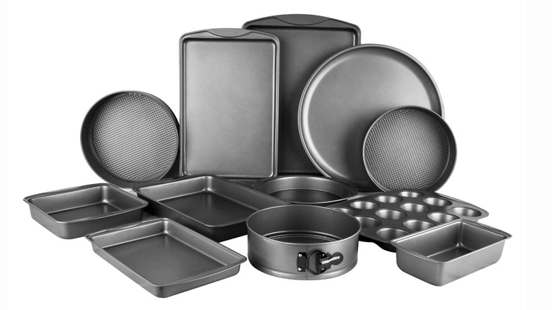 selection of cake pans, muffin pans, and baking sheets