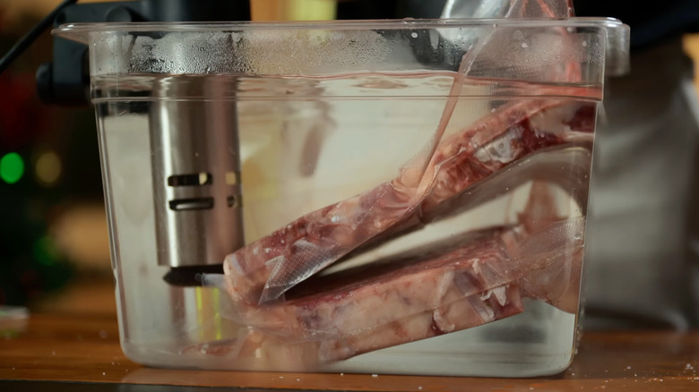 Meat being cooked with sous vide