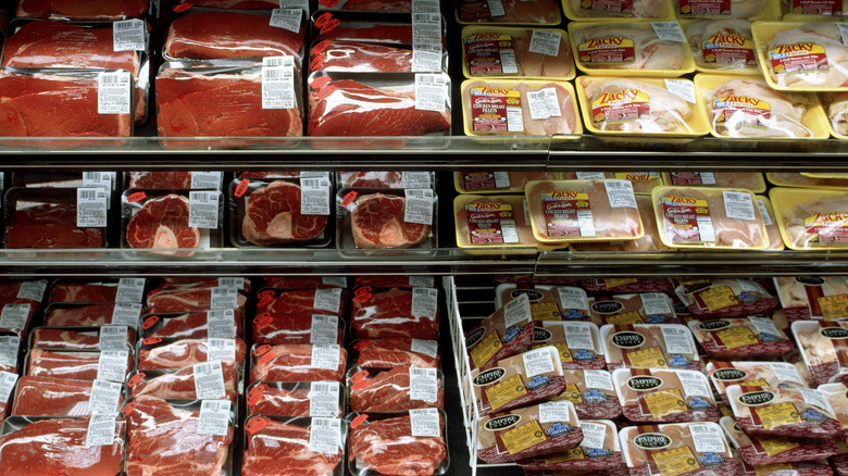 Grocery meat in aisle 
