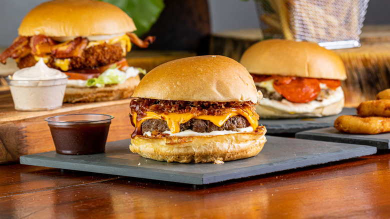 Pub burgers and basket of fries