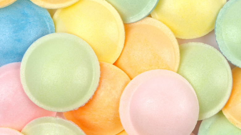 Overhead view of a selection of flying saucer candies