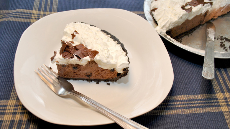 A slice of no-bake French silk pie