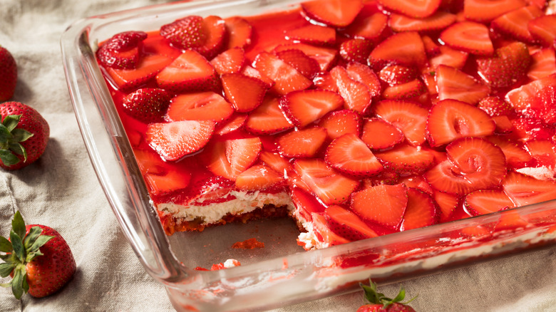 Homemade strawberry pretzel icebox pie