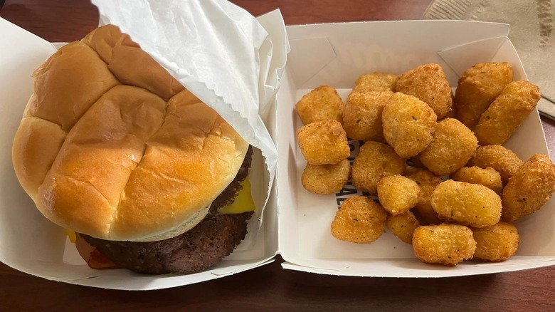 Culver's tray showing cheese curds and burger