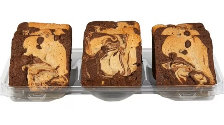 Plastic package of cookie dough-brownie desserts.
