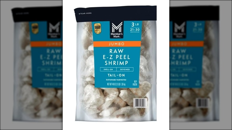 Bag of jumbo raw shrimp.