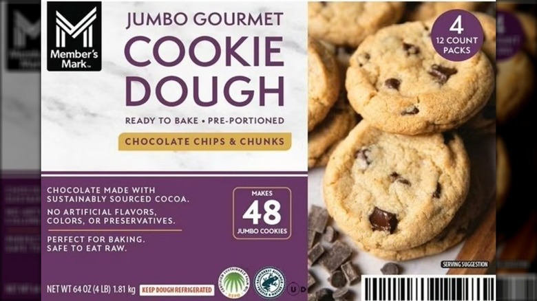 Package of raw, ready-to-bake chocolate chip cookie dough.