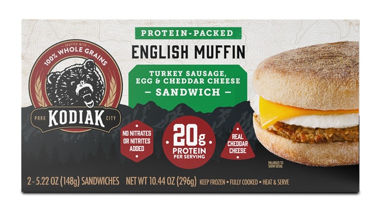 Box of Kodiak breakfast sandwiches on a white background