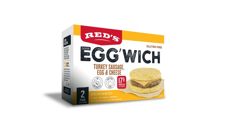 Box of Red's breakfast egg'wiches on a white background