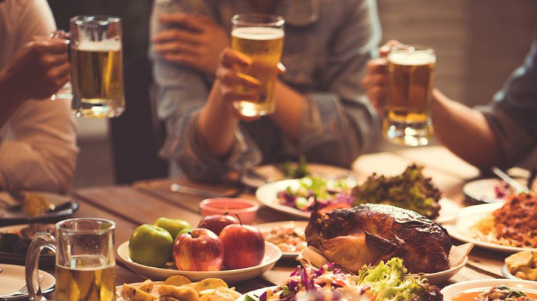 Table with beers and food 