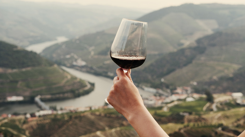   Glas Portwein im Freien