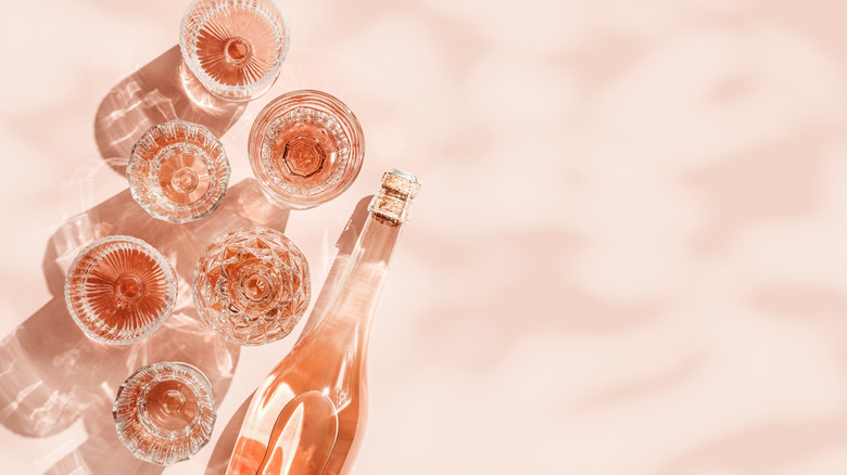 Bottles of Rose wine and glasses