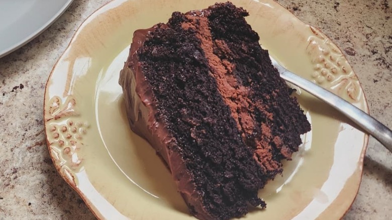 slice of black magic cake