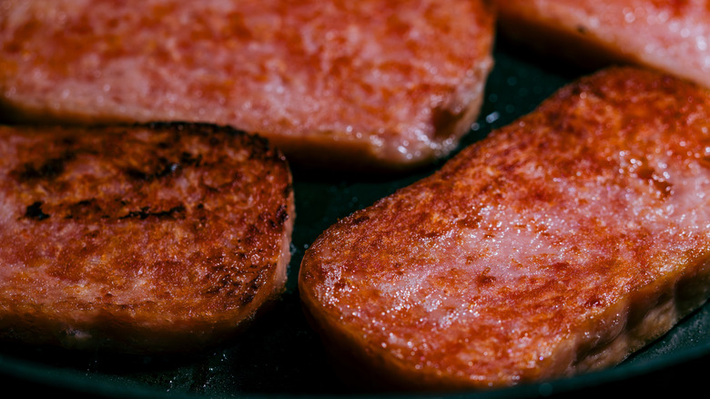 Slices of seared spam