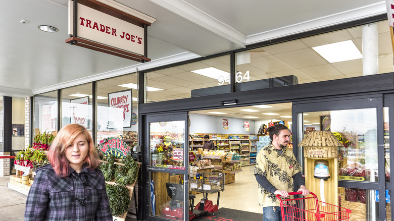 Customers walking out of Trader Joe's