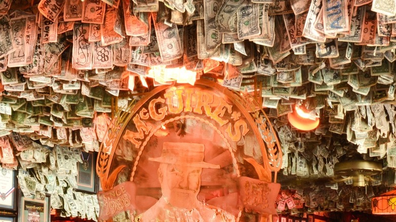Dollar bill-covered ceiling in McGuire's Irish Pub of Destin