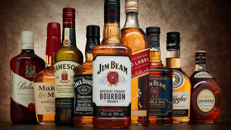 bottles of bourbon and whiskey