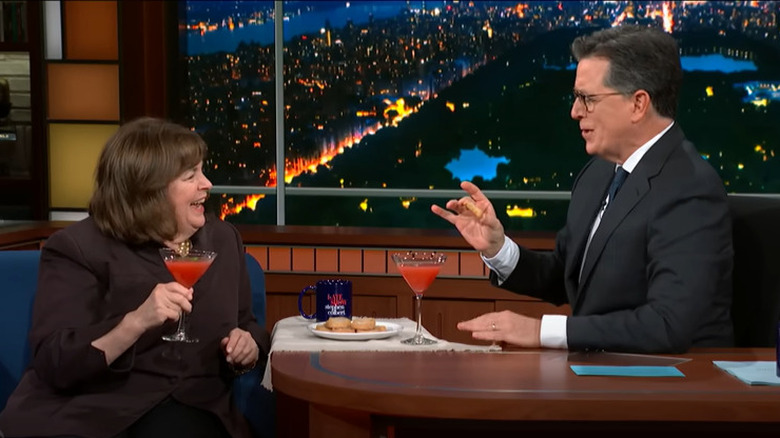 Ina Garten and Stephen Colbert drink cocktails