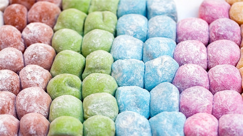 Different colored mochi desserts