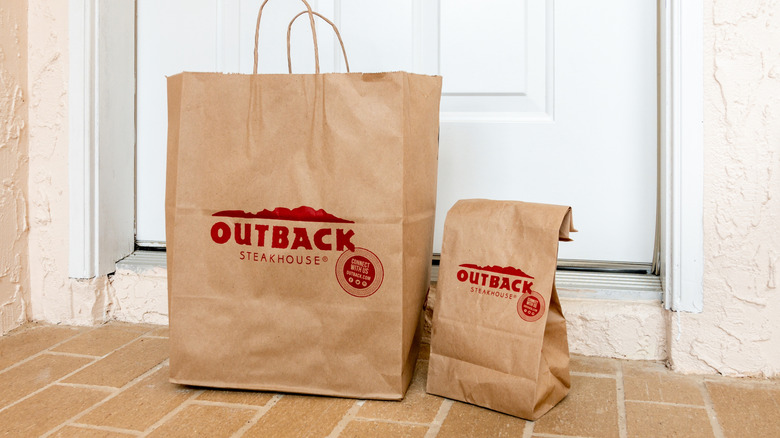 Take out bags at Outback Steakhouse