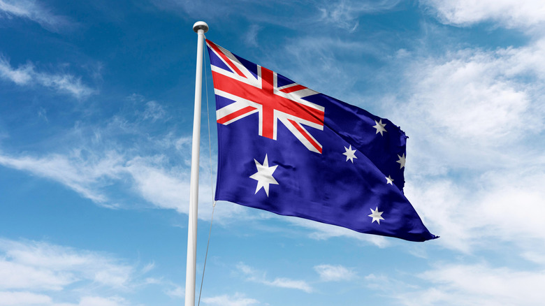 Australian flag waving in wind