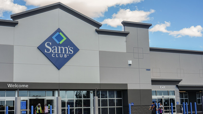 The outside of a Sam's Club warehouse building showing both the welcome side and exit side
