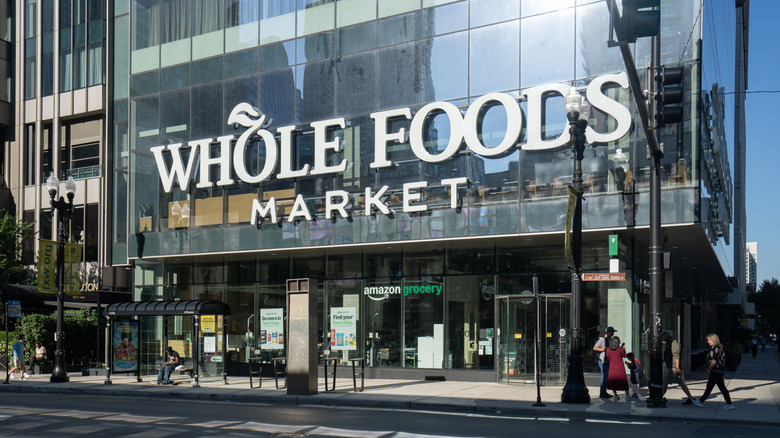 The outside of a Whole Foods Market building made mostly of glass
