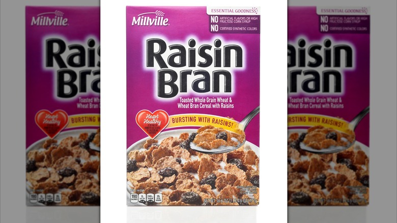 box of Millville Raisin Bran cereal