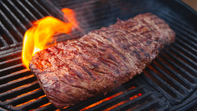 Bavette steak on a grill